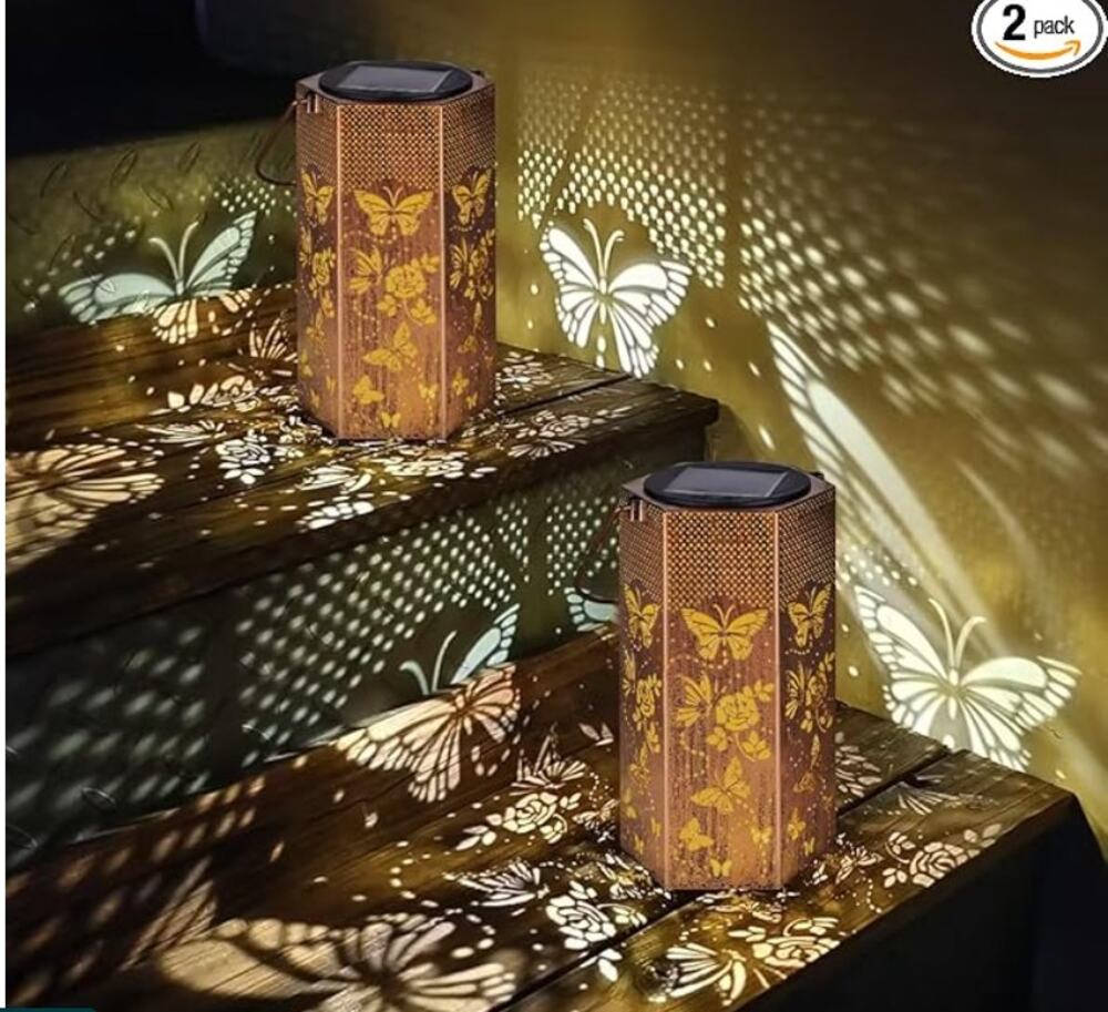 2 Pack Butterfly Solar Lanterns Outdoor Waterproof Hanging